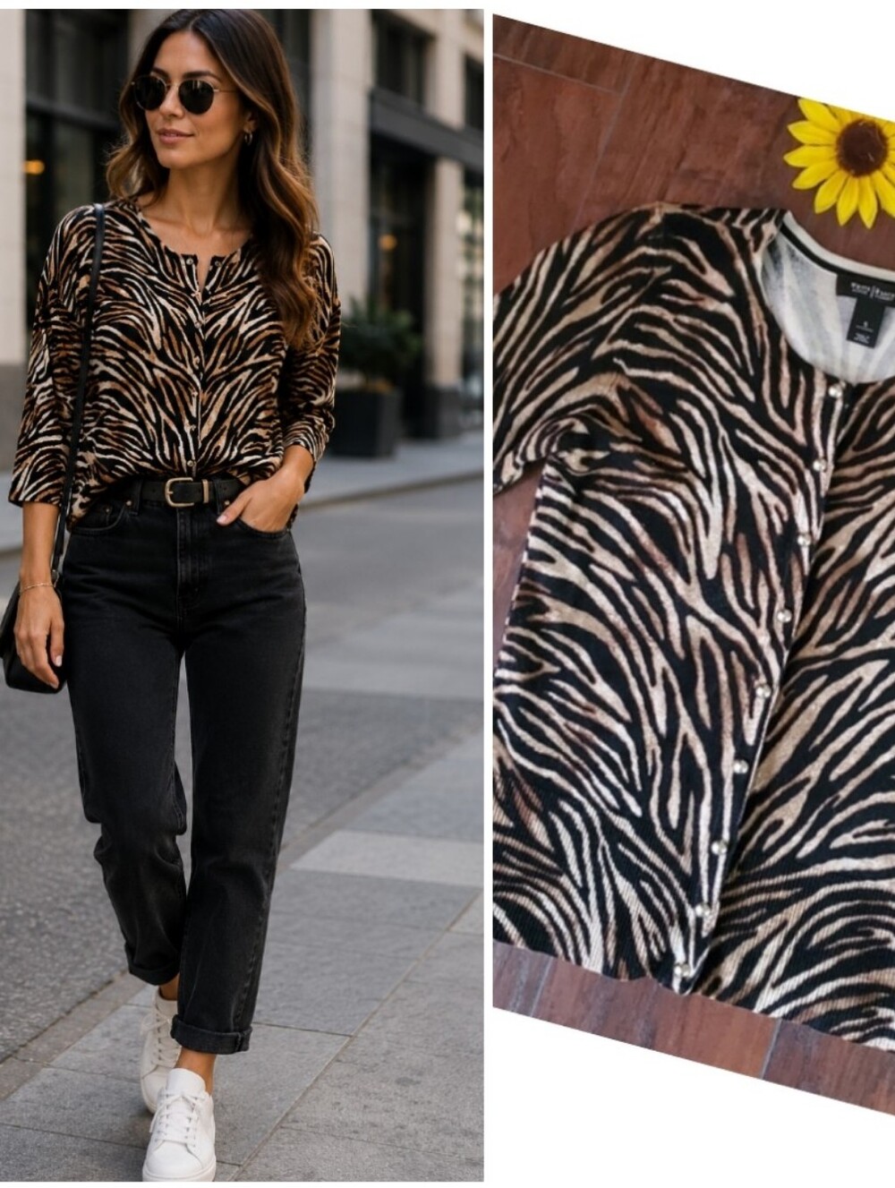 WHITE HOUSE BLACK MARKET TIGER PRINT CARDIGAN